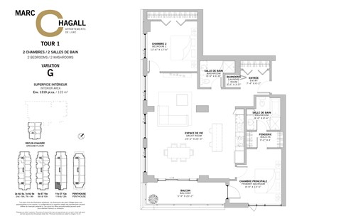 Floor plan for 2 beds, 2 baths, 1319 sqft